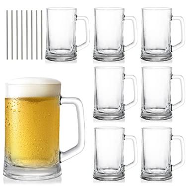 Imagem de SOUJOY Pacote com 8 canecas de cerveja de vidro, caneca de cerveja de 340 g com alça e palha, copo de cerveja transparente sem chumbo para freezer, copo pesado para cerveja, leite, suco, bar, bebidas