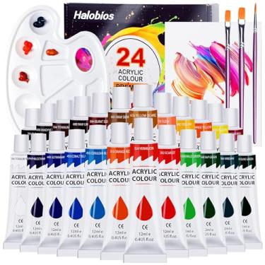 Imagem de Halobios Conjunto de tinta acrílica, 24 × 12 ml, cores com 3 pincéis, 1 paleta 1 quadro de tela, kits de pintura acrílica para adultos, artistas e crianças, para tela, pintura rupestre, artesanato,