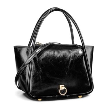 Imagem de molshine Bolsas Hobo de couro genuíno, pequena bolsa de ombro casual com alça superior, bolsa transversal para mulheres Lady Moder DLK0030A, Preto