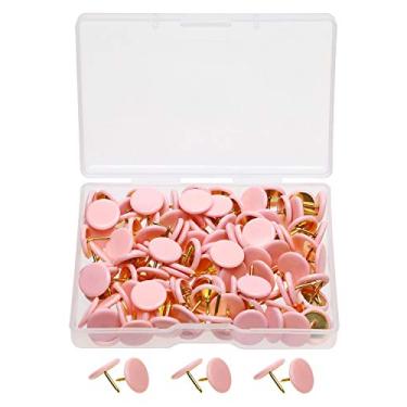 Imagem de Tupalizy 120 pçs plano plástico redondo cabeça mapa polegar Tack Pinos de empurrar com aço para pendurar arte imagem tapeçaria madeira quadro de rolha quadro de parede e DIY artesanato casa escola uso de escritório, Light Pink