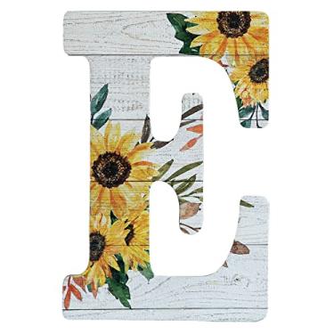 Imagem de COLLECTIVE HOME - Letras de madeira de 30,5 cm para decoração de parede, placa de parede rústica, placas de alfabeto decorativas, número de casa, decorações para festa de inauguração de casa de aniversário de casamento, branco lavado, girassol (E)