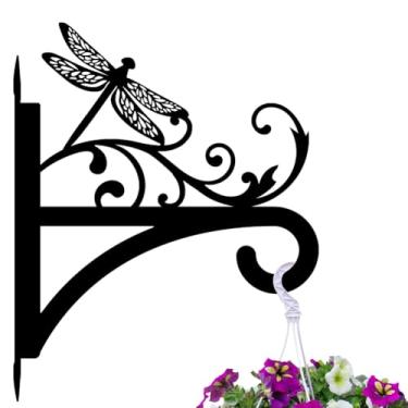 Imagem de peacoblue Ganchos de ferro para pendurar plantas internas ao ar livre, vasos de samambaias, lanterna, alimentador de pássaros, 30 x 38 cm, suporte de parede de metal resistente ao clima para varanda e