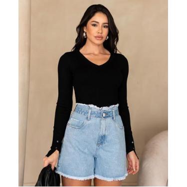 Imagem de Shorts jeans mom feminino cintura alta com cinto 23973 - CONSCIÊNCIA, 