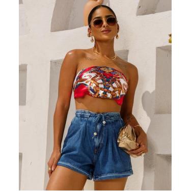 Imagem de Shorts jeans rope feminino cintura alta com cordão 24247 - CONSCIÊNCIA