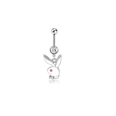 Imagem de Piercing Umbigo Coelhinho Playboy Aço Cirúrgico - 3I, Praterado branco