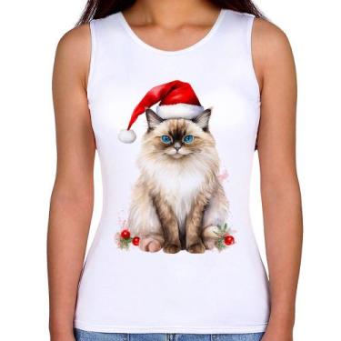 Imagem de Regata Feminina Gato Natalino - Foca na Moda, Branco, M