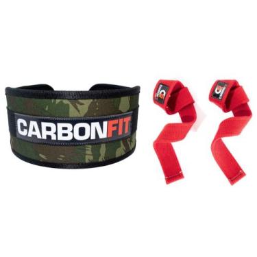 Imagem de Kit cinto fivela +01 par strap - carbonfit, Verde, Vermelho, G