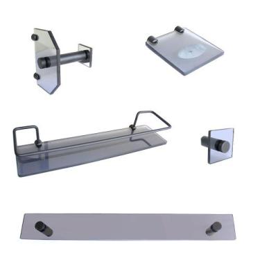 Imagem de Kit Acessórios De Banheiro 5 Peças Luxo Vidro Fume - Montelar Acabamen