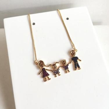 Imagem de Colar Familia Pais e Filhos Cravejado Colorido Ouro 18K - Claire Semij