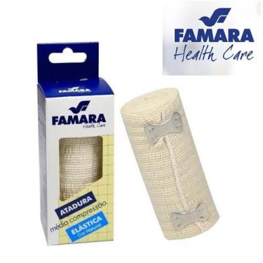 Imagem de Atadura Elástica Média Compressão 10cm x 1,30mt Com Presilhas Famara, 