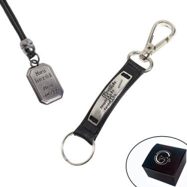 Imagem de Kit 02 peças - Chaveiro Mosquetão Preto Proteção Inspiração  + Colar C