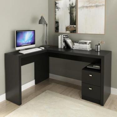 Imagem de Mesa de Escritório em L com 2 Gavetas - Preto - Tecno Mobili, Preto