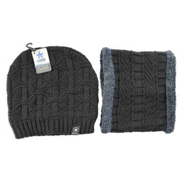 Imagem de Kit Gorro de Frio e Cachecol Estilo Gola - Preto - REDSTAR