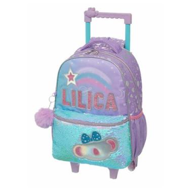 Imagem de Mochila Rodinhas Lilica Ripilica Lantejoulas Passeio Escolar, Lilás