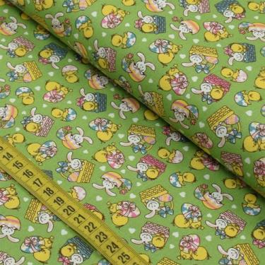 Imagem de Tecido Estampado para Patchwork - Páscoa : Coelhos e Patinhos (0,50x1,