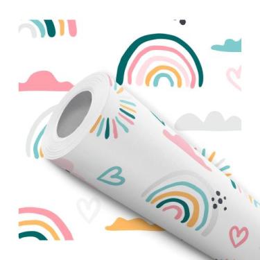 Imagem de Papel de Parede Adesivo Arco Íris Céu Nuvem Colorido Bebê Infantil Mod