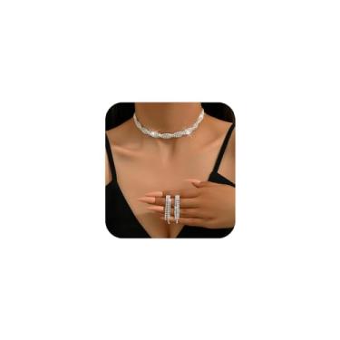 Imagem de Girlssory Conjunto de brincos de colar de cristal para noivas e noivas, colar de prata, pingente de joia para mulheres, Metal, Sem Pedra Preciosa