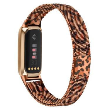 Imagem de Pulseira de metal para Fitbit Luxe Pulseiras femininas e masculinas, pulseira magnética ajustável de malha de aço inoxidável, compatível com Fitbit Luxe Fitness e rastreador de bem-estar (leopardo)