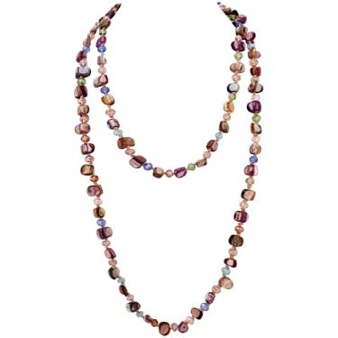 Imagem de MINACHI Colar longo colorido com contas irregulares, contas de vidro refletivas revestidas, bijuteria vintage boêmia grossa para mulheres, Medium, Vidro, Sem Pedra Preciosa