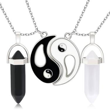 Imagem de MISS RIGHT Colares de cristal para casais combinando amizade para mulheres e homens com pingente magnético de coração, delicado quartzo rosa melhor amigo melhor amigo colar para 2 meninas, 19.67 inches, Cristal, Quartzo