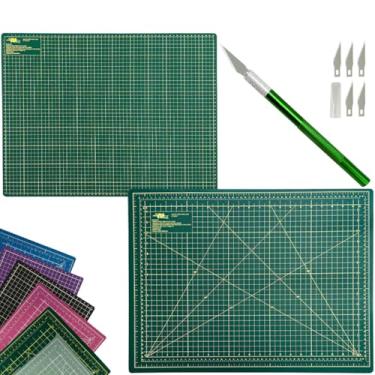 Imagem de Base Placa de Corte A2 60x45cm Patchwork Artesanato Costura Dupla Face Multiuso Auto Regenerativa Estilete Bisturi (Verde)