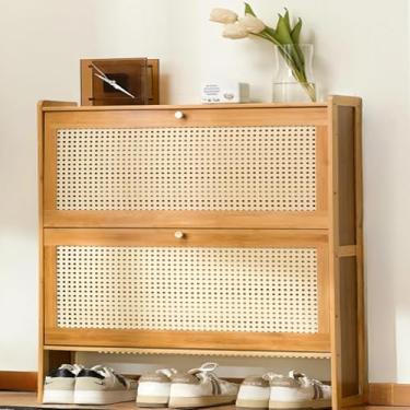Imagem de Armazenamento de sapatos de entrada, armário de armazenamento de sapatos de vime de bambu, organizador de entrada inclinado, organizador de sapateira com inclinação livre para corredor de quarto, com