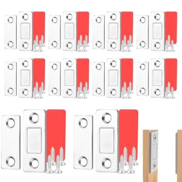 Imagem de SAMIQU Fecho magnético invisível ultrafino - Fivela de porta com suporte adesivo para armários gavetas armários - Fechos de trava de instalação fácil em prata 10 peças