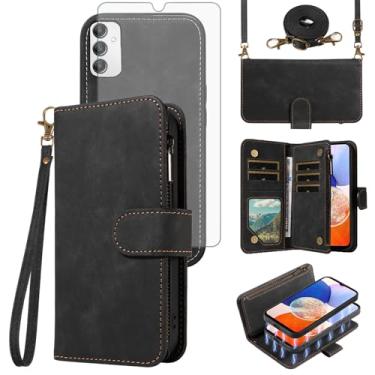 Imagem de Asuwish Capa de telefone para Samsung Galaxy A14/M14 5G Carteira com zíper destacável Capa magnética com protetor de tela de vidro temperado alça transversal suporte para cartão A 14 4G 14A 14M G5
