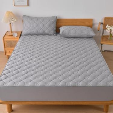 Imagem de Protetor de colchão para colchão espesso à prova de poeira, macio, respirável, antiderrapante, lençol de elástico de cor sólida para cama de quarto - cinza | solteiro: 89 x 200 cm (1 peça)