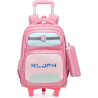 Imagem de Mochila de carrinho Rodinhas Infantil em Tecido Oxford e com Grande Capacidade para Estudantes de 6 a 12 Anos, mochila escolar (rosa com rodinha de led)