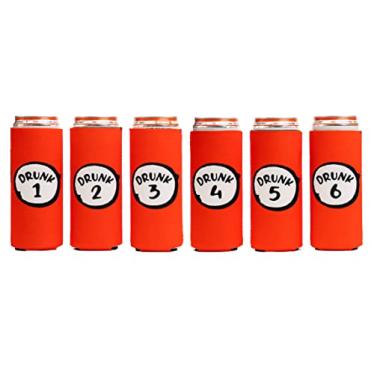 Imagem de Baxendale — Manga de lata alta para latas de cerveja finas e altas – Conjunto de 6 mangas térmicas skinny de 355 ml para manter as bebidas frias – Compatível com Truly, Michelob Ultra, Seltzers, Redbull (Red Drunk)