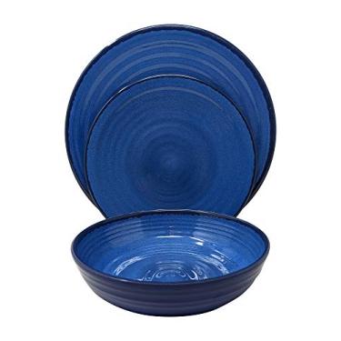 Imagem de Conjunto de louça de plástico pesado de melamina moderna de 12 peças Gianna's Home (azul)