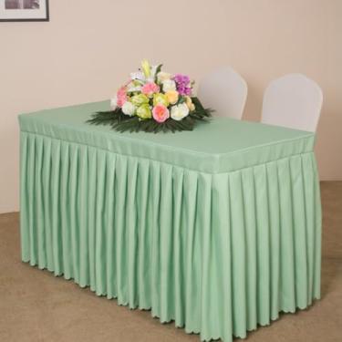 Imagem de Toalha de mesa retangular de cor sólida toalha de mesa com saia para conferências, escritório, hotel, exposição, toalha de mesa longa, lavável - verde - 1|60 x 180 cm
