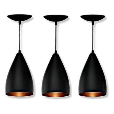 Imagem de Kit 03 Pendentes Vegas Luminaria Lustre Bala Preto/Cobre Jjb - Jjb Uti