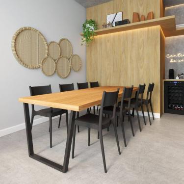Imagem de Conjunto Mesa Madeira Maciça Lanna 2,20m Ferragem Preta com 8 Cadeiras Tramontina Preta