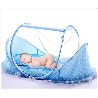 Imagem de Berço Mosquiteiro Portátil Compacto com Zíper Proteção Bebê Toca Musica (Azul)