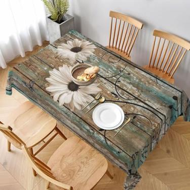 Imagem de GOLIANDA Toalha de mesa de girassóis 152 x 213 cm, retangular, vintage, rústica, margarida em tábua de madeira, casa de fazenda, decoração de primavera, verão, capa de mesa floral para festas de fim