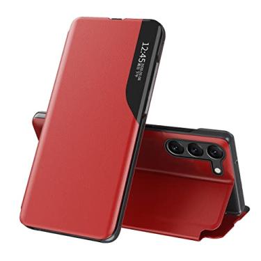 Imagem de MEMAXELUS Compatível com Samsung Galaxy S25 Ultra, capa transparente para janela Smart View + capa flip de couro PU com suporte para capa protetora à prova de choque para Samsung Galaxy S25 Ultra Red