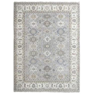 Imagem de Shahbanu Rugs Tapete oriental de lã pura cinza cromado, design geométrico, nó à mão (2,5 x 30,5 cm)