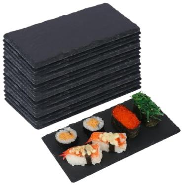Imagem de IHDYPPEW Pacote com 16 tábuas de queijo de ardósia, 10 x 20 cm, tábuas de charcutaria retângulo preto, pratos de pedra de charcutaria natural para festas, presentes e eventos especiais, queijo, sushi