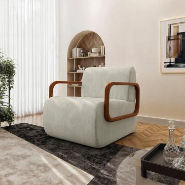 Imagem de Poltrona Decorativa Orgânica com Braço em Madeira Caicos Espresso Móveis Bege