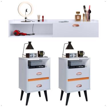 Imagem de Kit 2 Mesinhas Cabeceira Organizadora Retrô Penteadeira Camarim Suspensa Porta Maquiagem Nicho Decoração Quarto - Lojas RPM