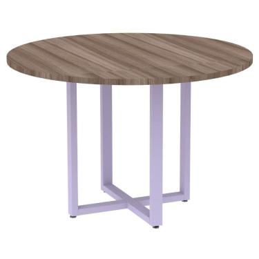 Imagem de Mesa de Reunião Redonda P25 Pandin 110 cm (Largura) Tampo MDP Walnut Pé Aço Tubular Lilás
