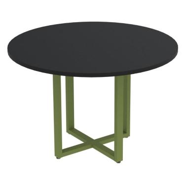Imagem de Mesa de Reunião Redonda P25 Pandin 110 cm (Largura) Tampo MDP Preto Pé Aço Tubular Verde Mirô