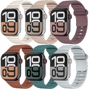 Imagem de Pacote com 6 pulseiras esportivas para Apple Watch 40 mm, 41 mm, 42 mm, 38 mm, 44 mm, 45 mm e 46 mm, pulseira de silicone macio à prova d'água para Apple Watch séries 10, 9, 8, 7, 6, 5, 4, 3, SE 2