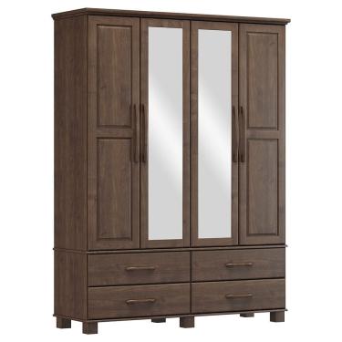 Imagem de Guarda Roupa 4P 4G Espelho Madeira Maciça 168 cm 2252 Cafe Milani Store