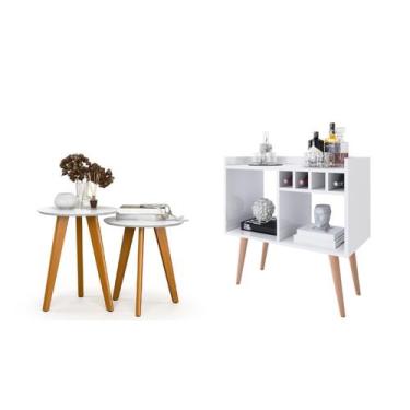 Imagem de Aparador Buffet Bar com Adega Rubi + Conjunto de Mesas Apoio e Lateral