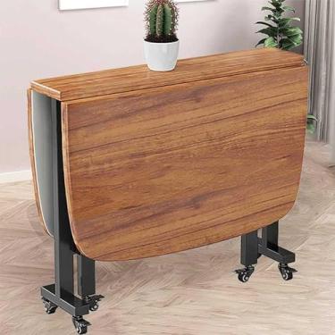 Imagem de Mesa de jantar de madeira com rodas móveis - Mesa dobrável de cozinha retangular extensível para espaços pequenos - Ideal para cozinhas compactas, 120 x 70 cm, marrom