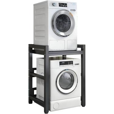 Imagem de Kit de empilhamento portátil ajustável em altura do suporte da secadora para máquina de lavar e secar roupa, rack de armazenamento sobre a unidade de armazenamento da máquina de lavar, capacidade de