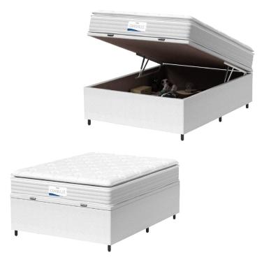 Imagem de Cama Box Baú Casal Colchão Molas Ensacadas Granville Com Pillow Probel 138x188x69cm Branco